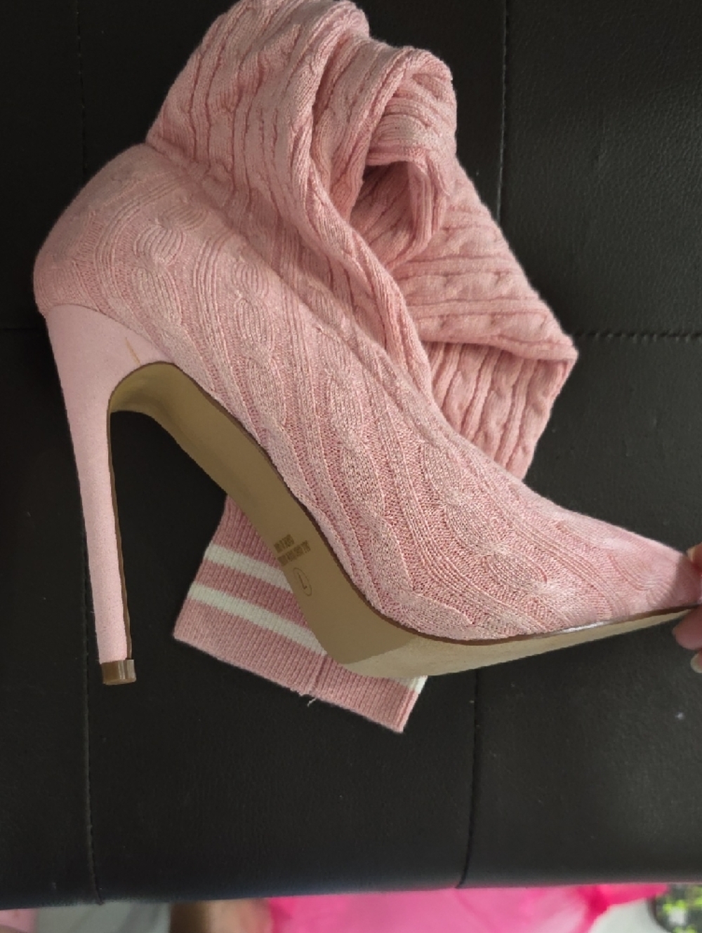 Soft Pink Cable-Knit Pointed Slipper Sock Boots - Picture 2 of 5